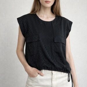 Kimberly Taylor Silk Black Pockets Crewneck Sleeveless Top S